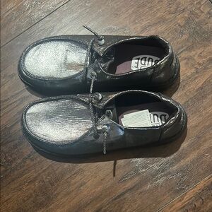 Hey Dude Metallic Black Loafers